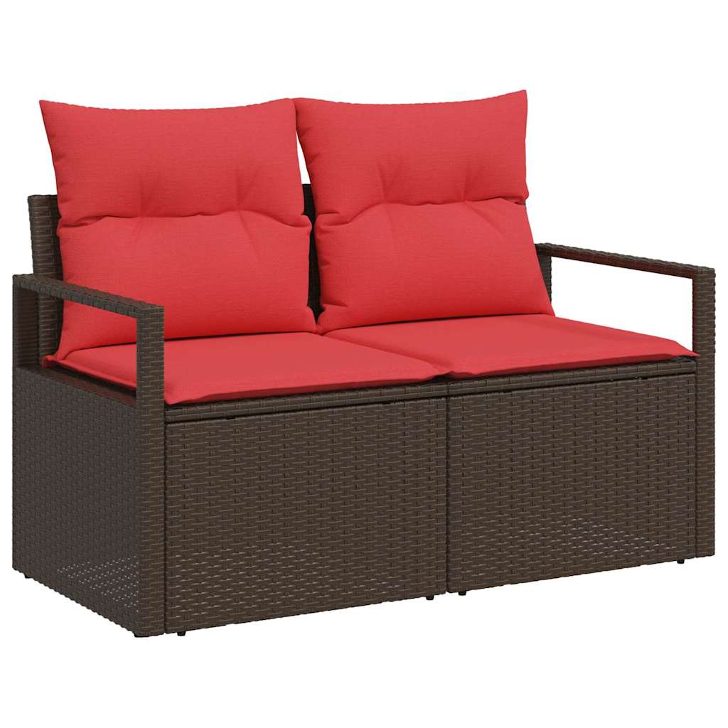 vidaXL Σετ Καναπέ Κήπου 9 τμχ. 8-Αριθμός καθισμάτων Καφέ και Κόκκινο