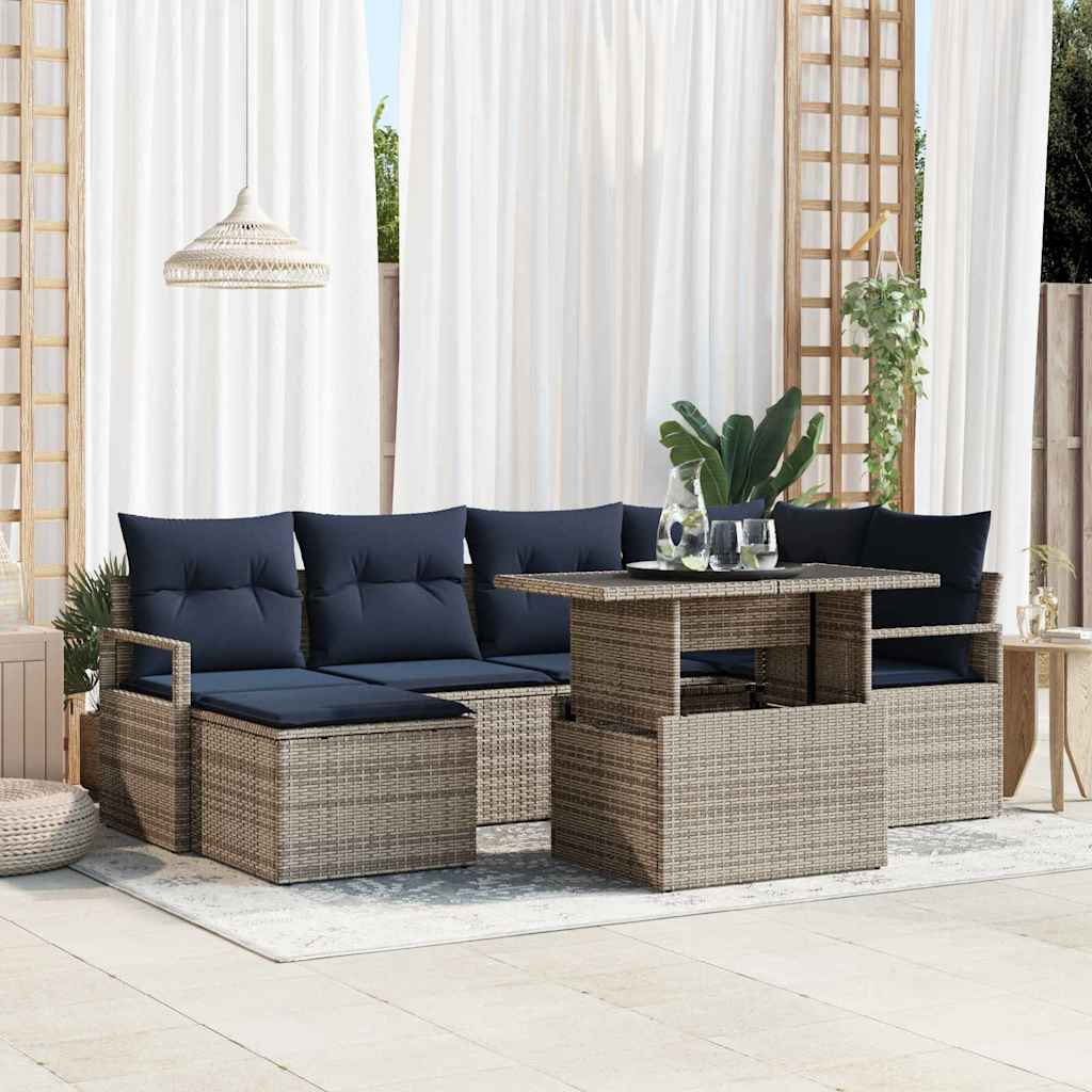 vidaXL Σετ Καναπέ Κήπου 7 τμχ. Γκρι και Navy Blue Πολυ ράταν