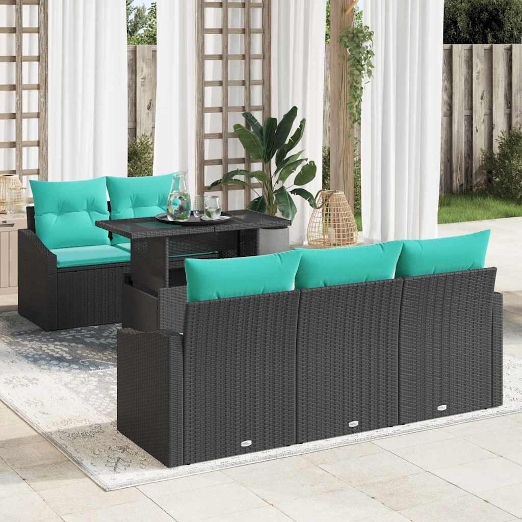 vidaXL Σετ Καναπέ Κήπου 6 pcs Μαύρο και μπλε συνθετικό ρατάν