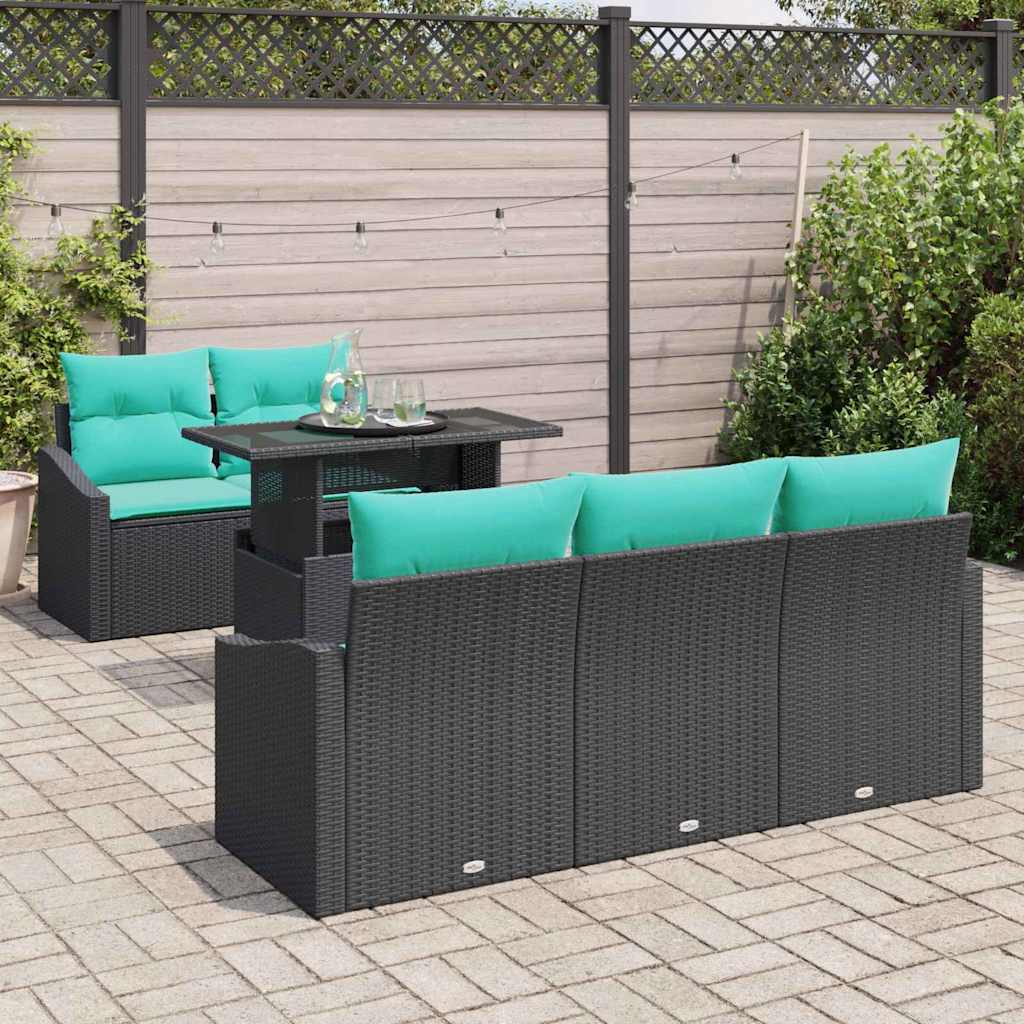 vidaXL Σετ Καναπέ Κήπου 6 pcs Μαύρο και μπλε συνθετικό ρατάν