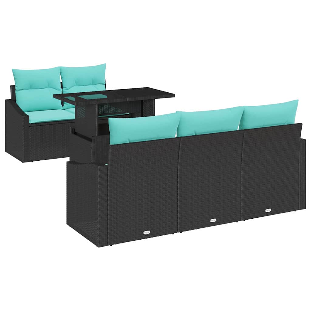 vidaXL Σετ Καναπέ Κήπου 6 pcs Μαύρο και μπλε συνθετικό ρατάν