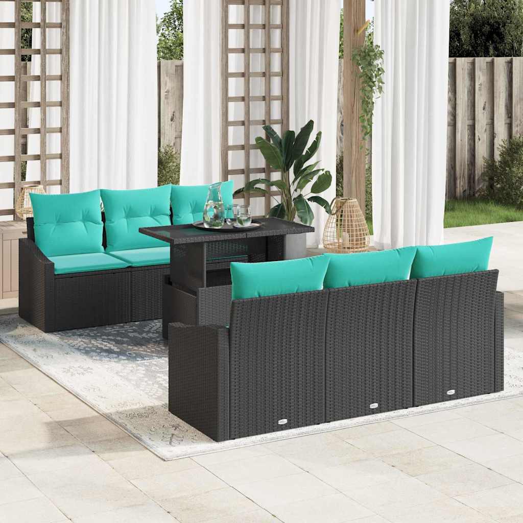 vidaXL Σετ Καναπέ Κήπου 7 pcs Μαύρο και μπλε συνθετικό ρατάν