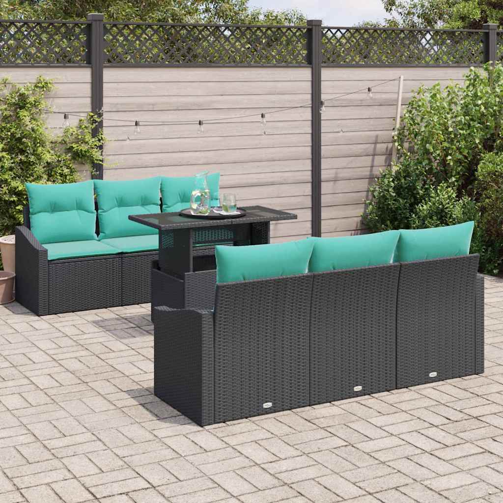 vidaXL Σετ Καναπέ Κήπου 7 pcs Μαύρο και μπλε συνθετικό ρατάν