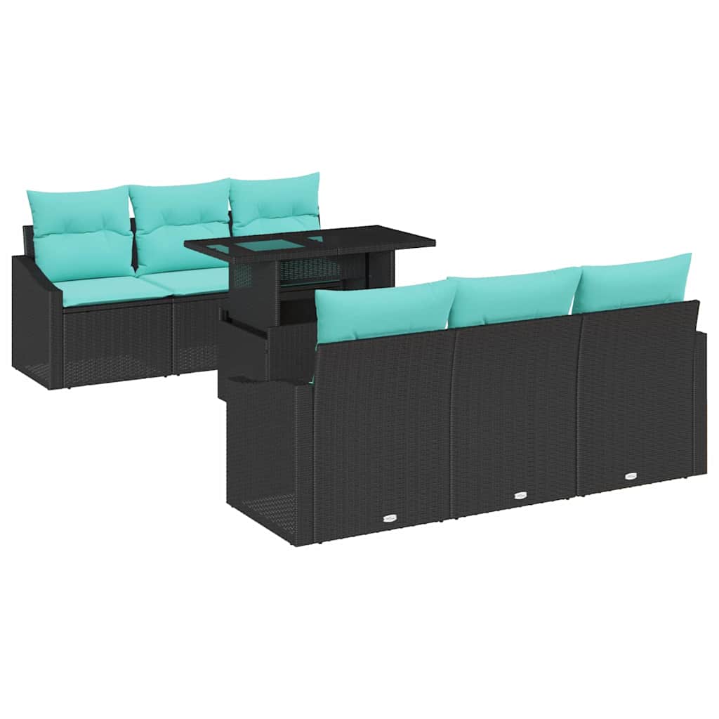 vidaXL Σετ Καναπέ Κήπου 7 pcs Μαύρο και μπλε συνθετικό ρατάν