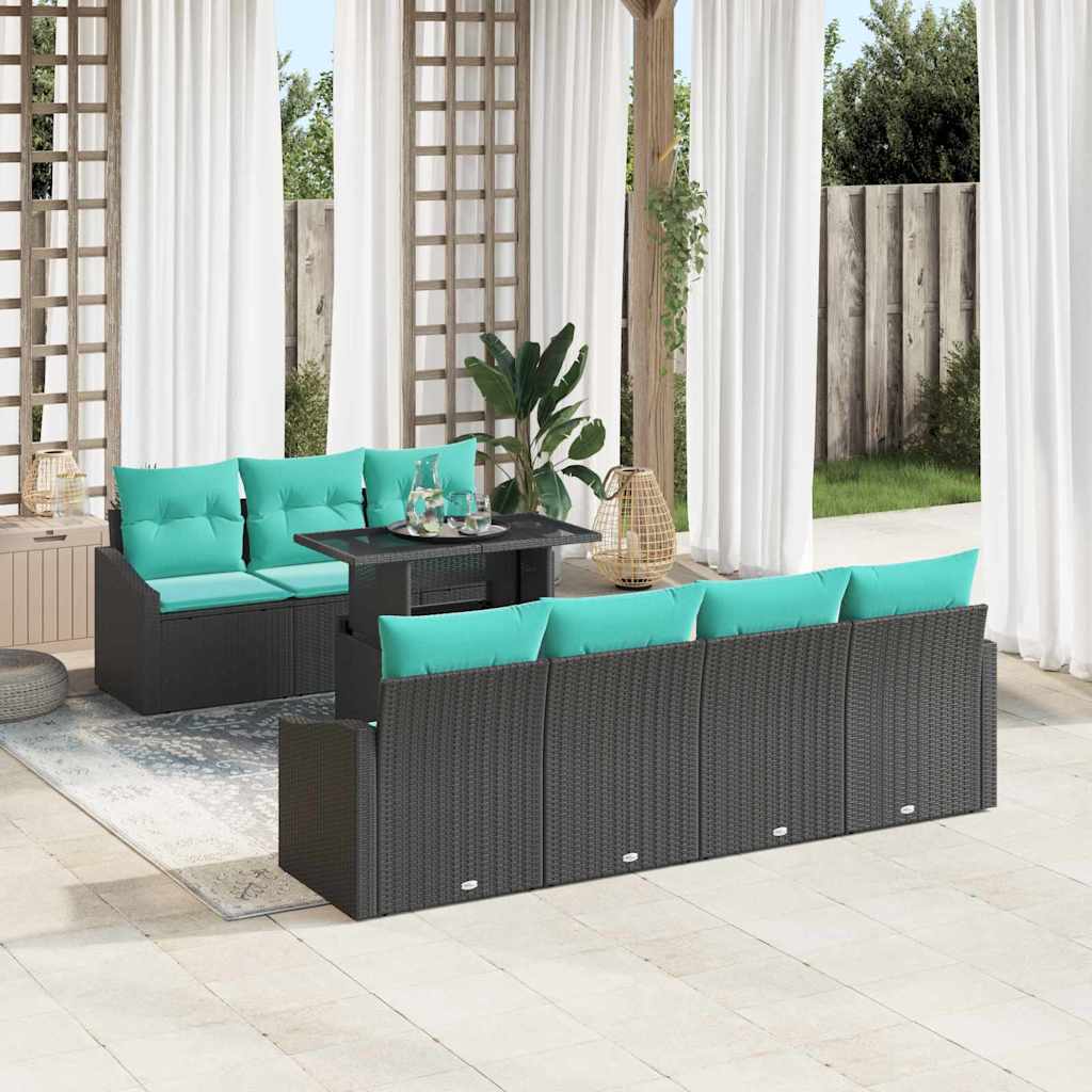 vidaXL Σετ Καναπέ Κήπου 8 pcs Μαύρο και μπλε συνθετικό ρατάν