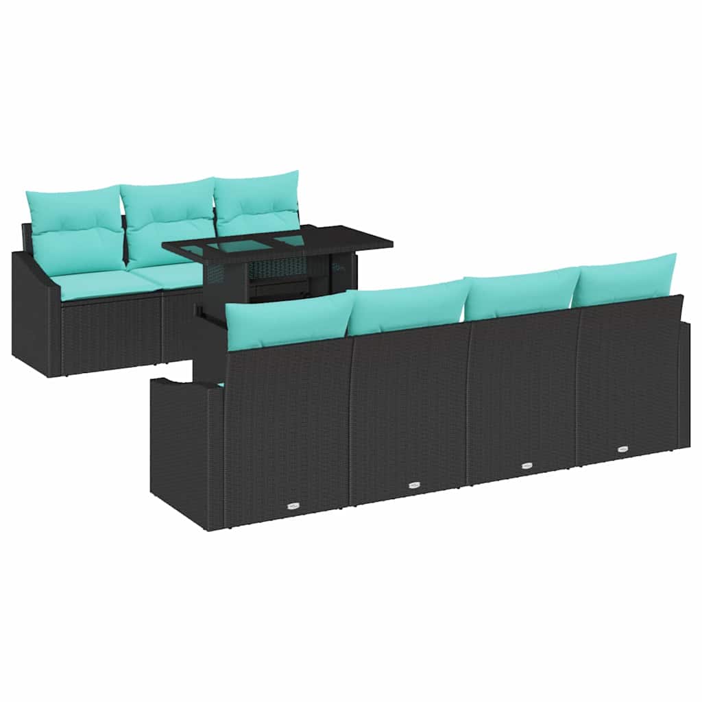 vidaXL Σετ Καναπέ Κήπου 8 pcs Μαύρο και μπλε συνθετικό ρατάν