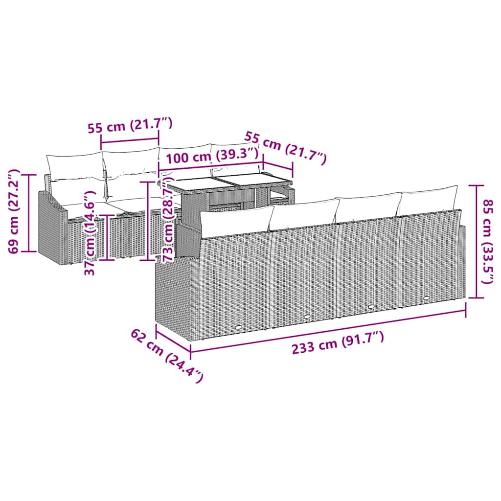 vidaXL Σετ Καναπέ Κήπου με μαξιλάρι 7 pcs Γκρι
