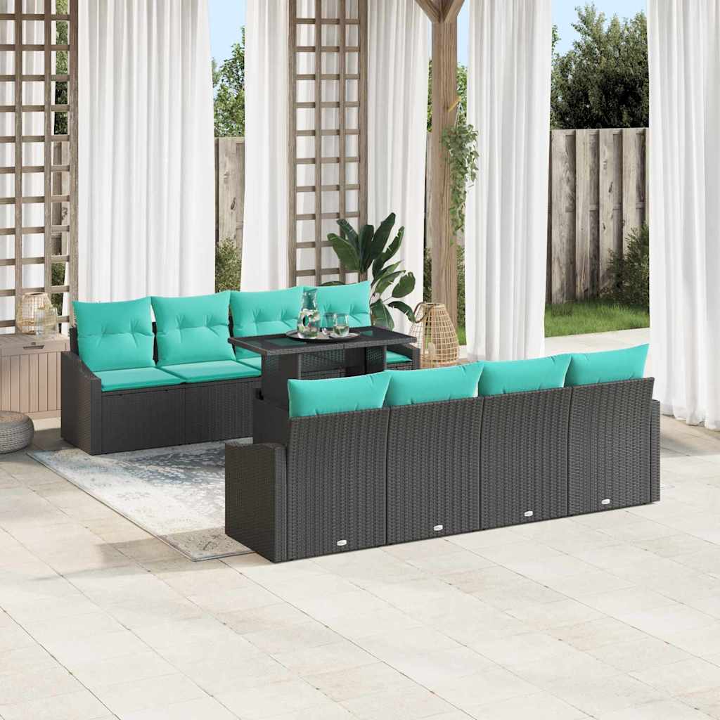 vidaXL Σετ Καναπέ Κήπου 7 pcs Μαύρο και μπλε συνθετικό ρατάν