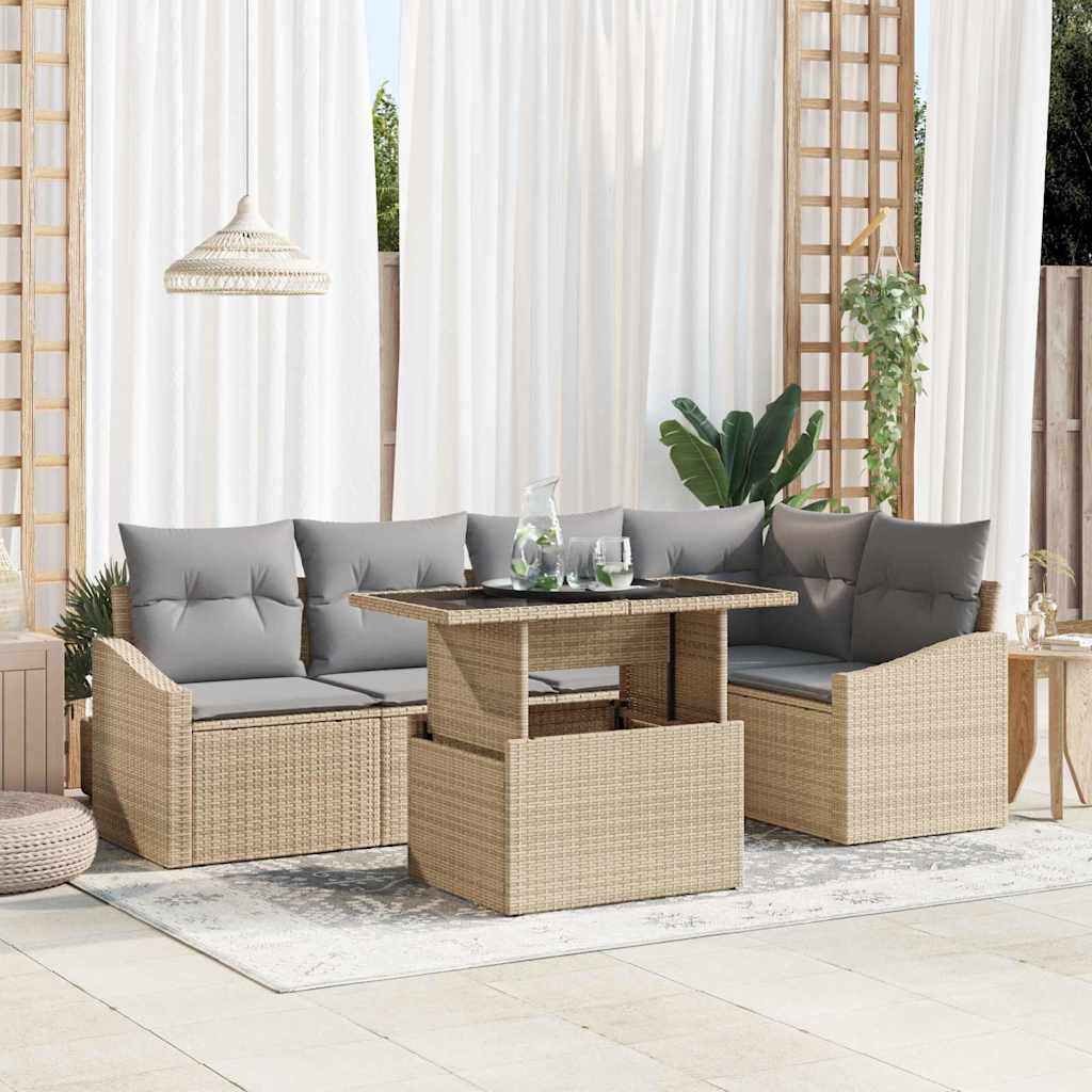 vidaXL Σετ Καναπέ Κήπου με μαξιλάρι 6 pcs μπεζ και ανοιχτό γκρι