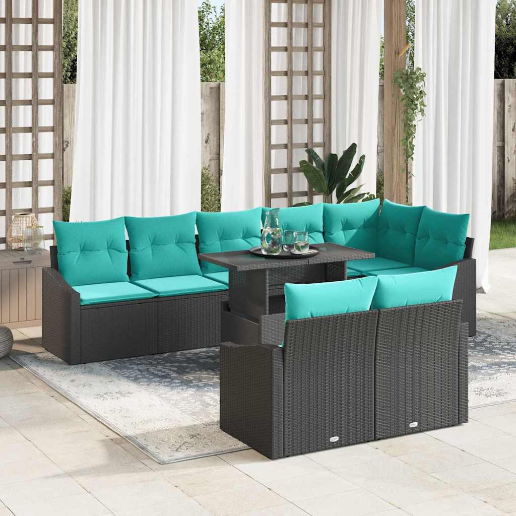 vidaXL Σετ Καναπέ Κήπου 9 pcs Μαύρο και μπλε συνθετικό ρατάν