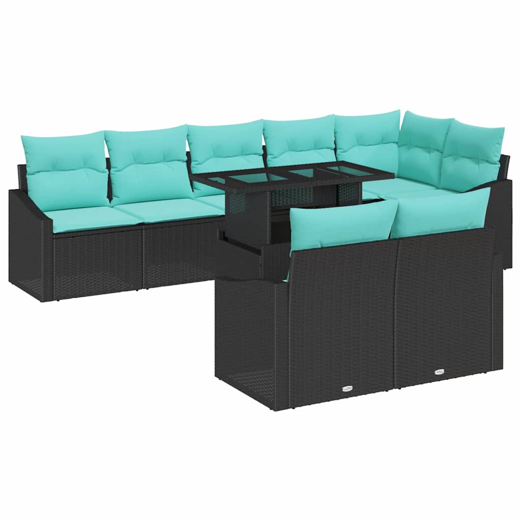 vidaXL Σετ Καναπέ Κήπου 9 pcs Μαύρο και μπλε συνθετικό ρατάν