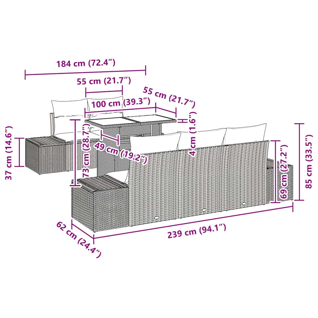 vidaXL Σετ Καναπέ Κήπου με μαξιλάρι 6 pcs Γκρι 100 x 55 x 73 εκ