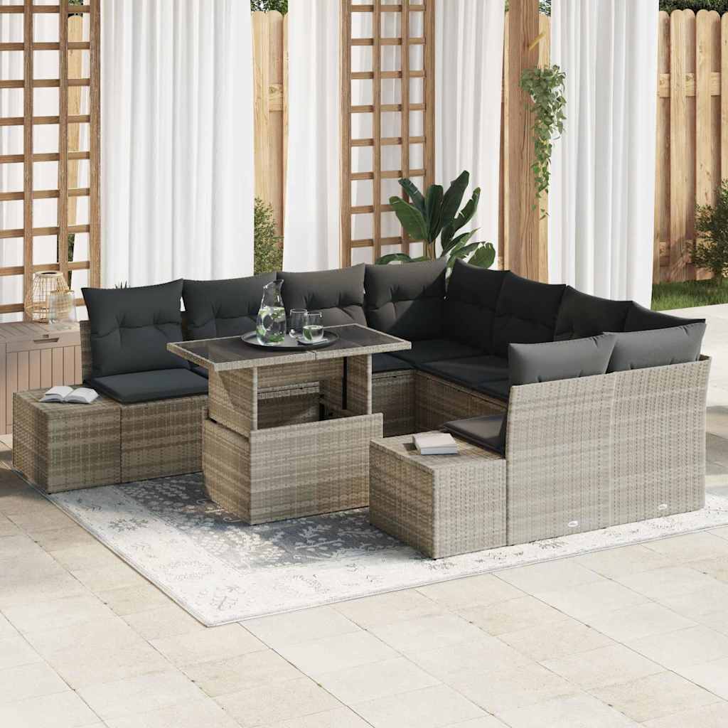 vidaXL Σετ Καναπέ Κήπου με μαξιλάρι 9 pcs Ανοιχτό γκρι συνθετικό ρατάν