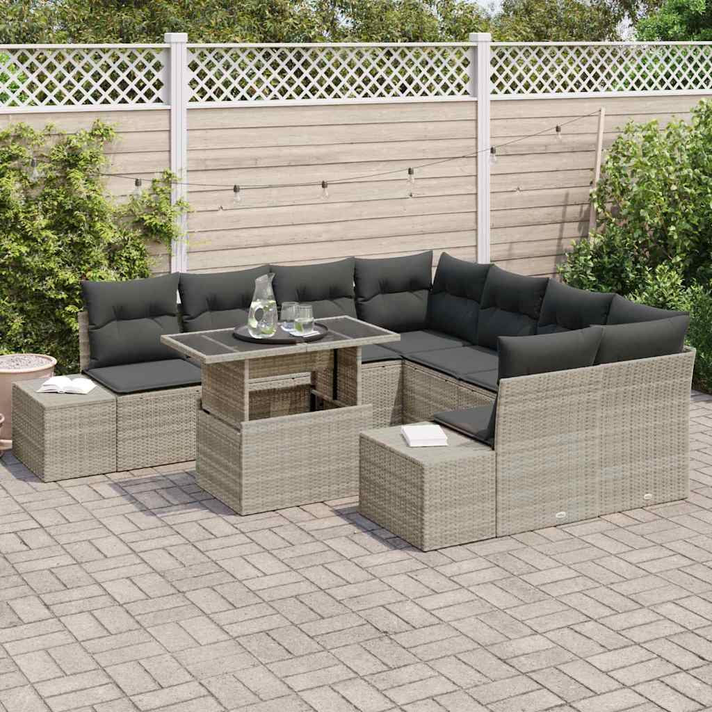 vidaXL Σετ Καναπέ Κήπου με μαξιλάρι 9 pcs Ανοιχτό γκρι συνθετικό ρατάν