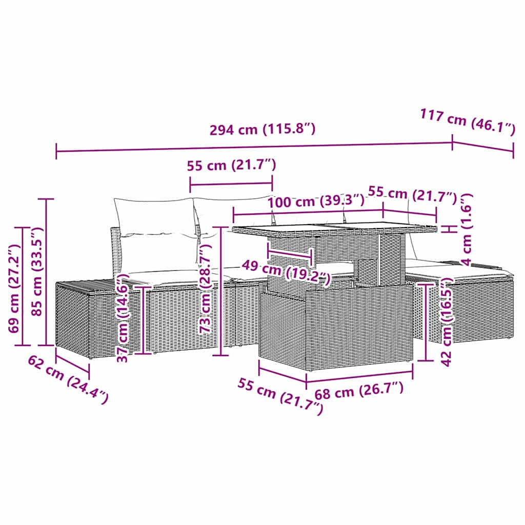vidaXL Σετ Καναπέ Κήπου με μαξιλάρι 6 pcs Μαύρο