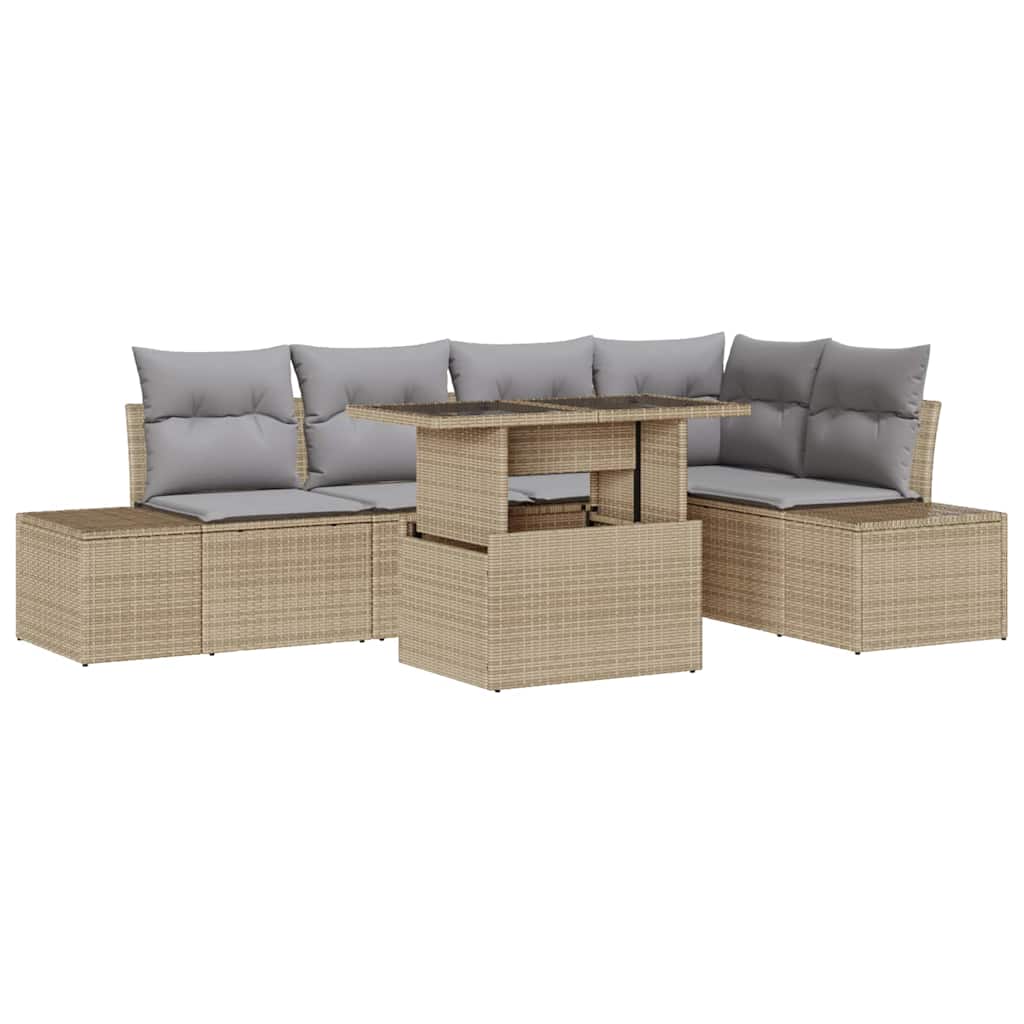 vidaXL Σετ Καναπέ Κήπου με μαξιλάρι 6 pcs Μπεζ Πολυ ράταν
