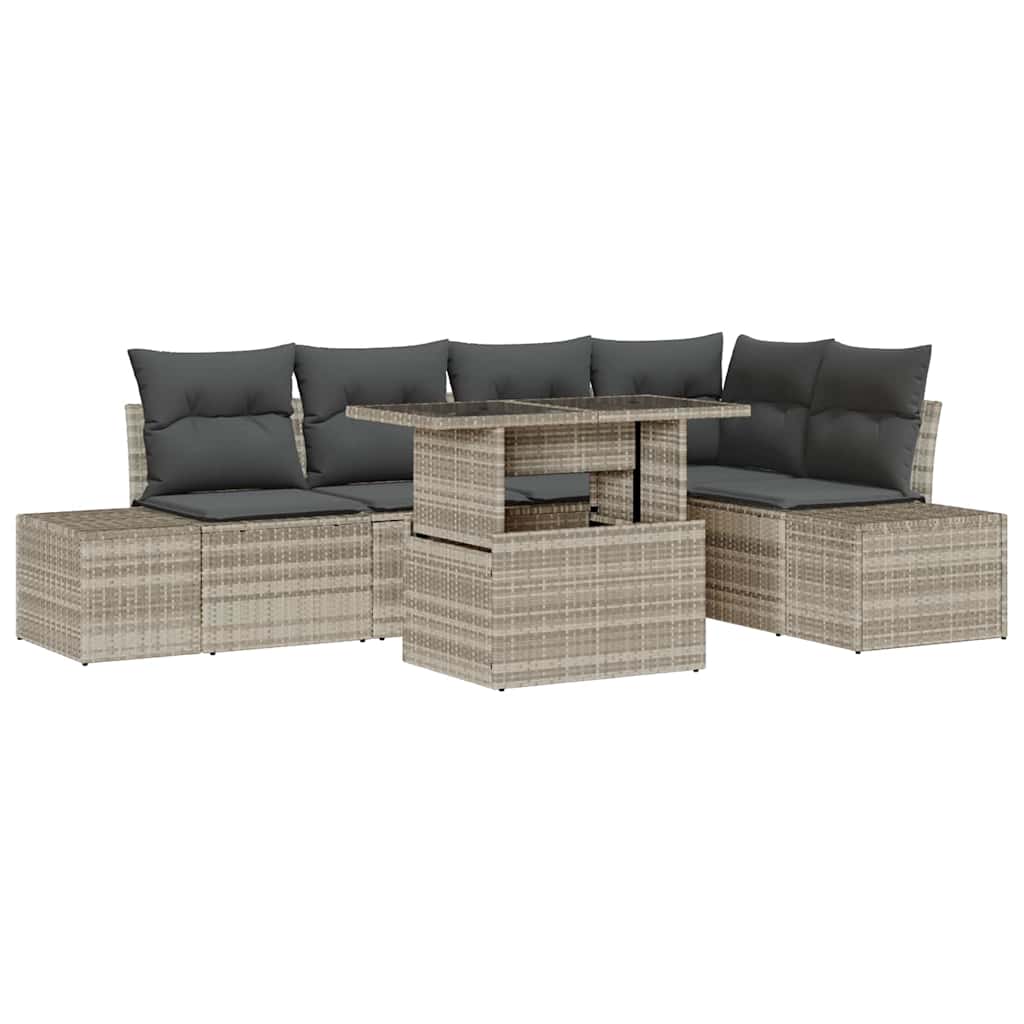 vidaXL Σετ Καναπέ Κήπου με μαξιλάρι 6 pcs Ανοιχτό γκρι Πολυ ράταν