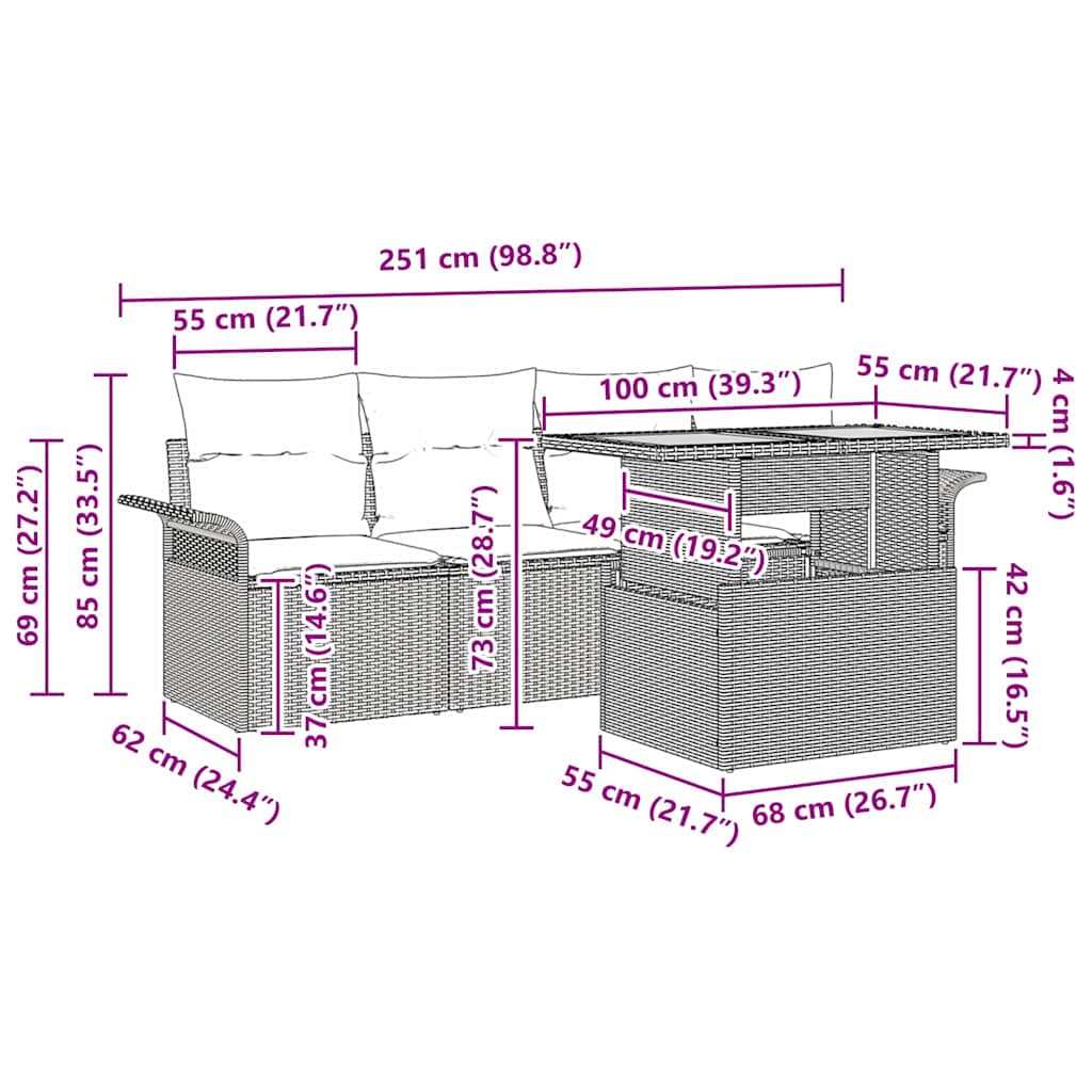 vidaXL Σετ Καναπέ Κήπου με μαξιλάρι 5 pcs Μαύρο 100 x 55 x 73 εκ