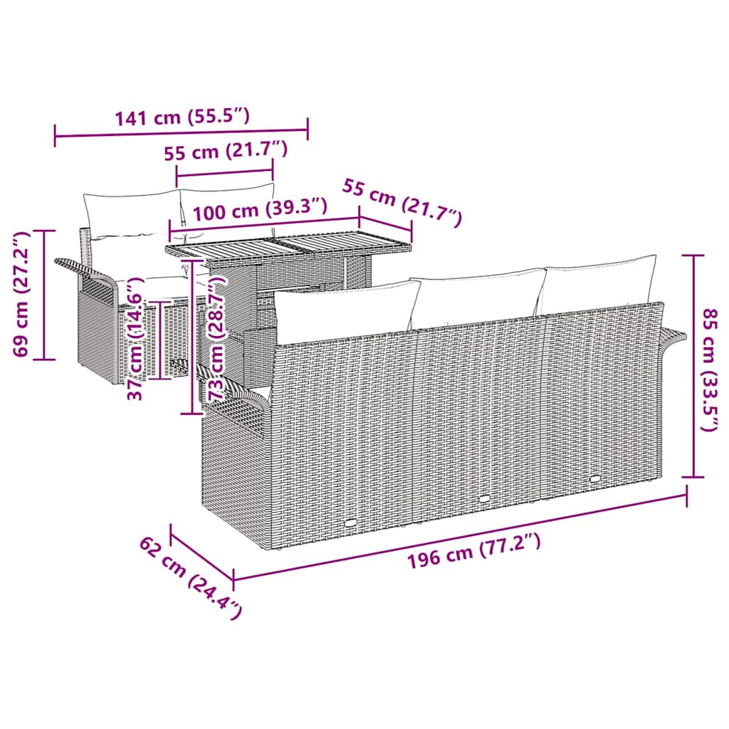 vidaXL Σετ Καναπέ Κήπου με μαξιλάρι 6 pcs Γκρι 100 x 55 x 73 εκ