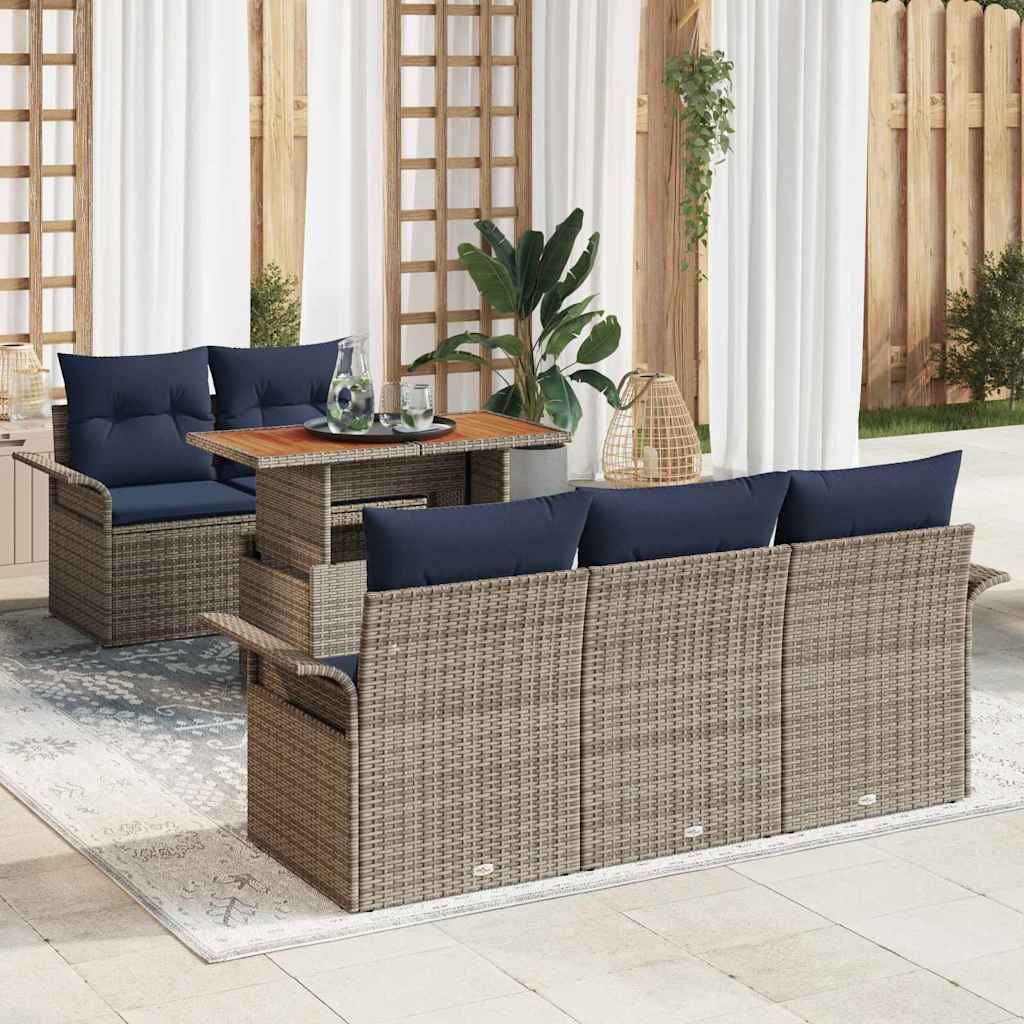 vidaXL Σετ Καναπέ Κήπου με μαξιλάρι 6 pcs γκρι και ναυτικό μπλε