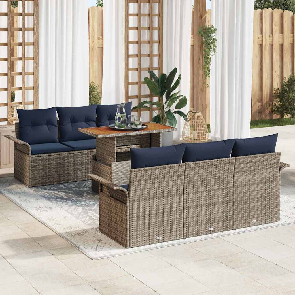 vidaXL Σετ Καναπέ Κήπου 7 pcs Γκρι και Navy Blue συνθετικό ρατάν