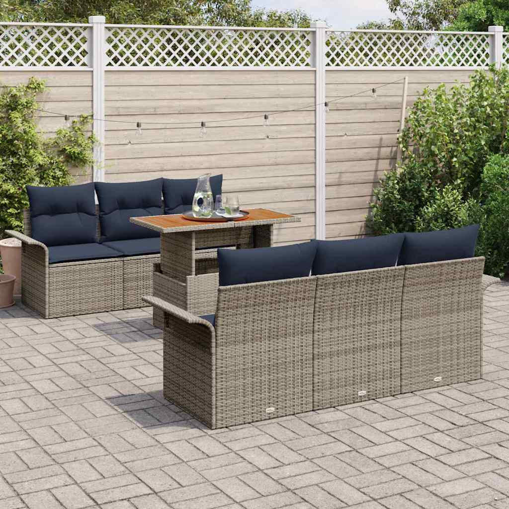 vidaXL Σετ Καναπέ Κήπου 7 pcs Γκρι και Navy Blue συνθετικό ρατάν