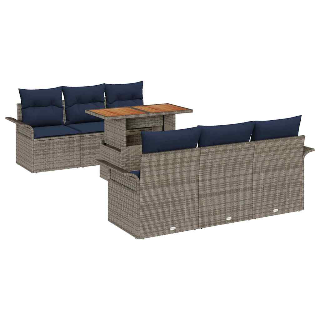 vidaXL Σετ Καναπέ Κήπου 7 pcs Γκρι και Navy Blue συνθετικό ρατάν