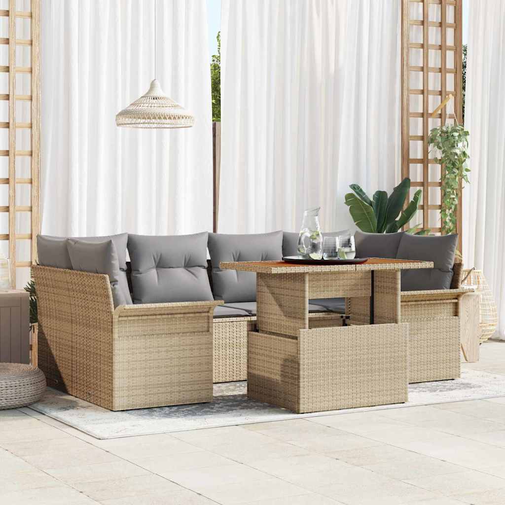 vidaXL Σετ κήπου 7 κομματιών με μαξιλάρια Γκρι Poly Rattan Acacia
