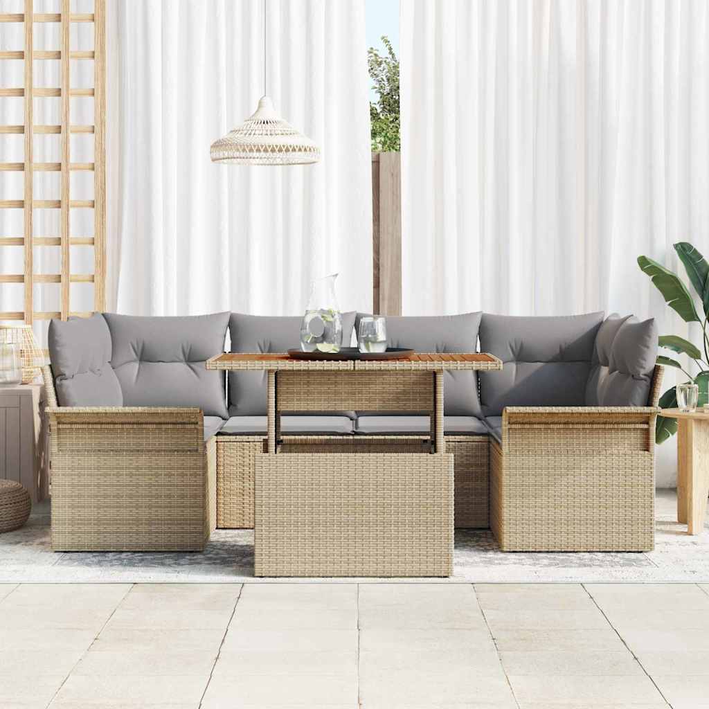 vidaXL Σετ κήπου 7 κομματιών με μαξιλάρια Γκρι Poly Rattan Acacia