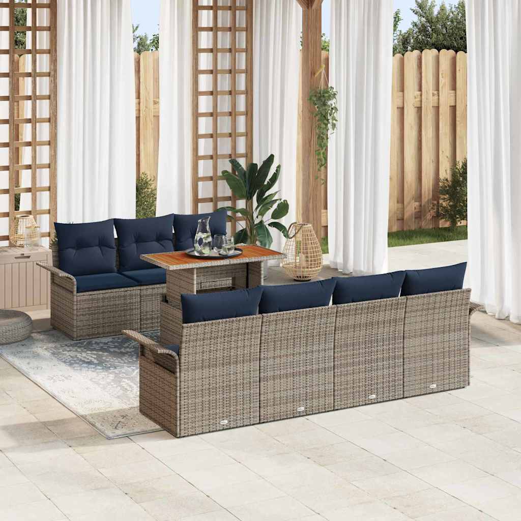 vidaXL Σετ Καναπέ Κήπου με μαξιλάρι 8 pcs γκρι και ναυτικό μπλε