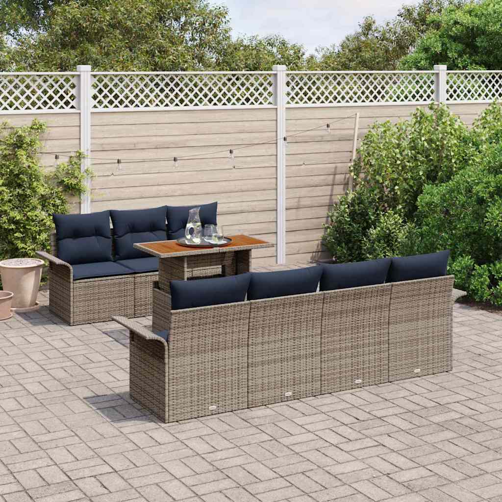 vidaXL Σετ Καναπέ Κήπου με μαξιλάρι 8 pcs γκρι και ναυτικό μπλε