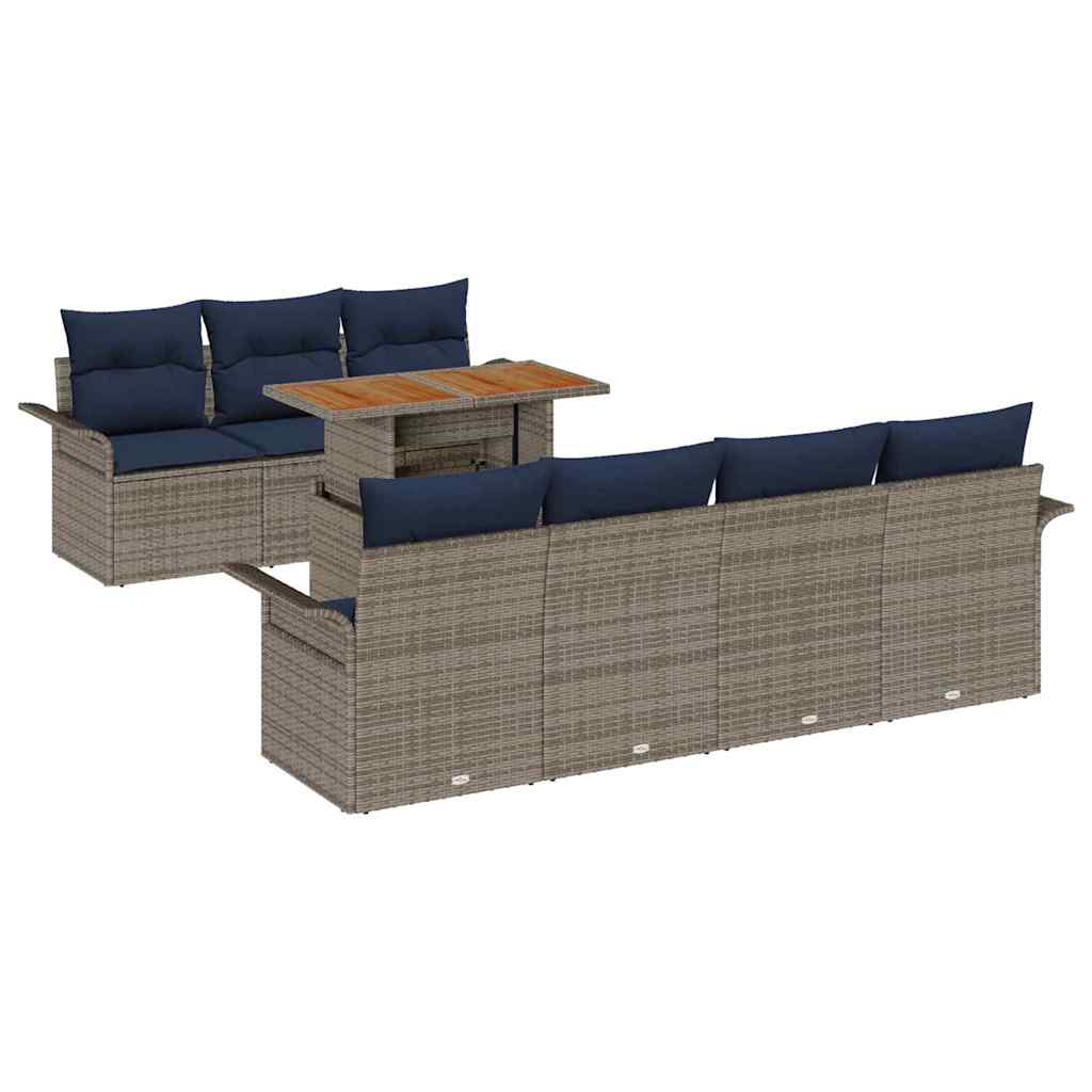 vidaXL Σετ Καναπέ Κήπου με μαξιλάρι 8 pcs γκρι και ναυτικό μπλε