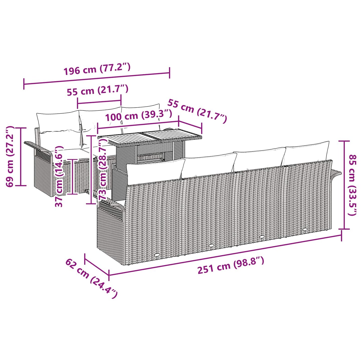 vidaXL Σετ Καναπέ Κήπου με μαξιλάρι 8 pcs γκρι και ναυτικό μπλε