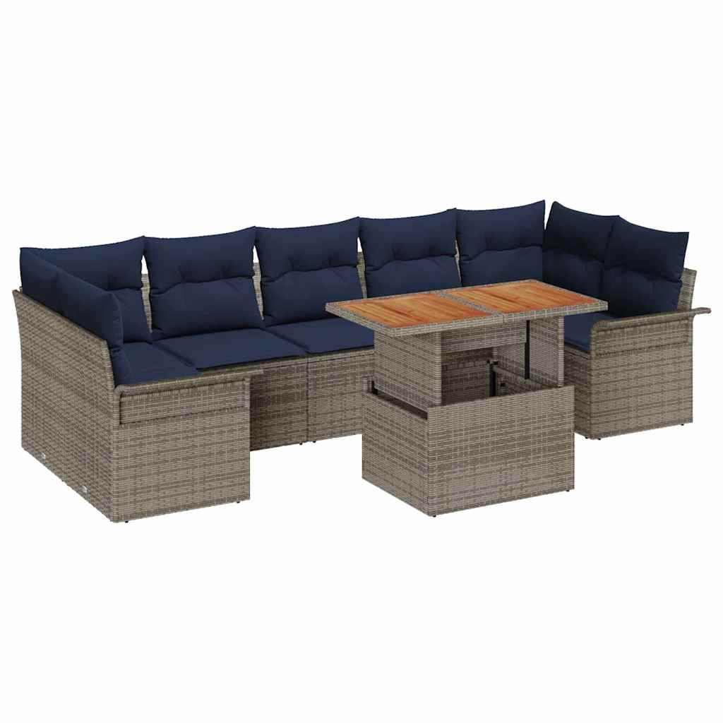 vidaXL Σετ Καναπέ Κήπου 8 τμχ. Γκρι και Navy Blue συνθετικό ρατάν
