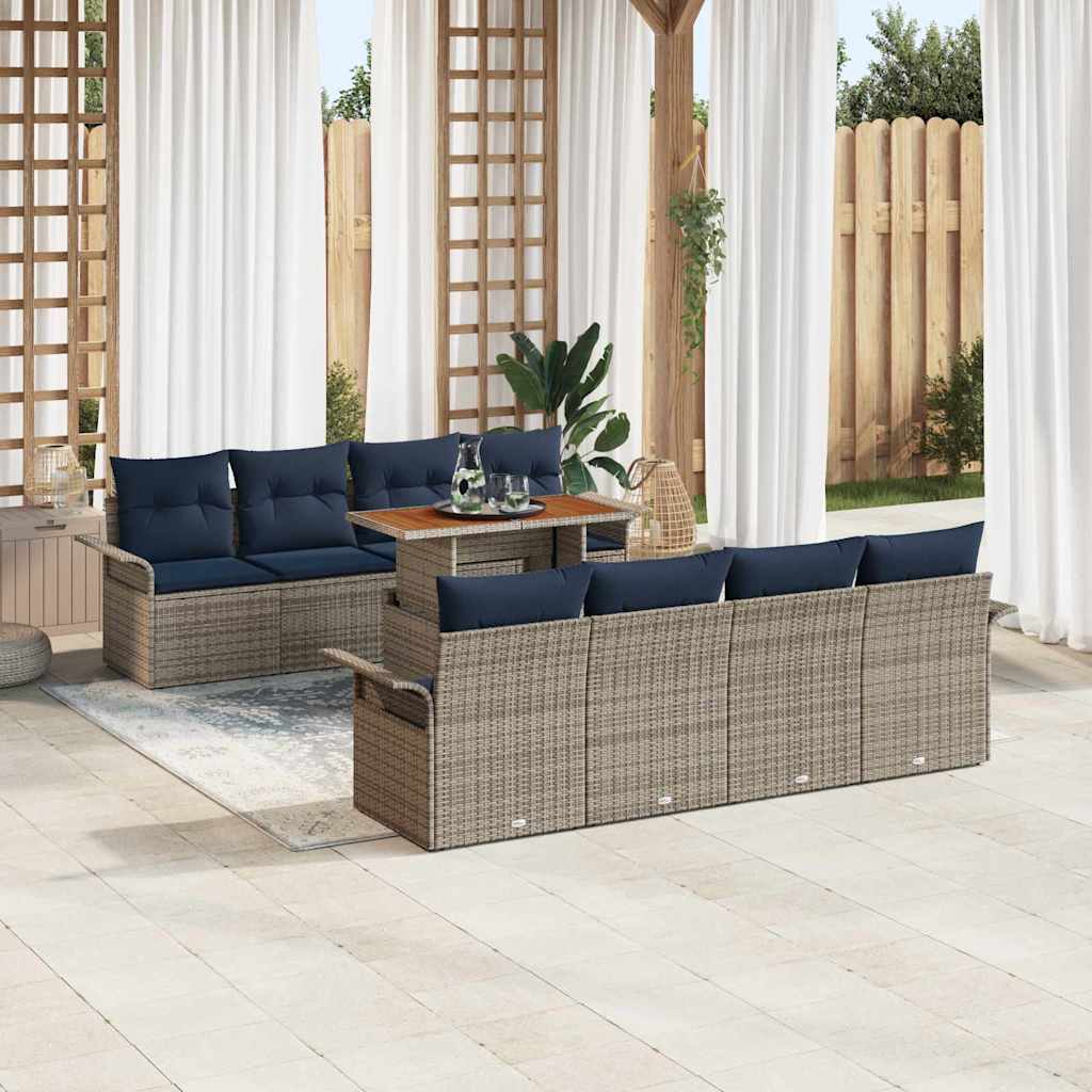vidaXL Σετ Καναπέ Κήπου με μαξιλάρι 7 pcs γκρι και ναυτικό μπλε