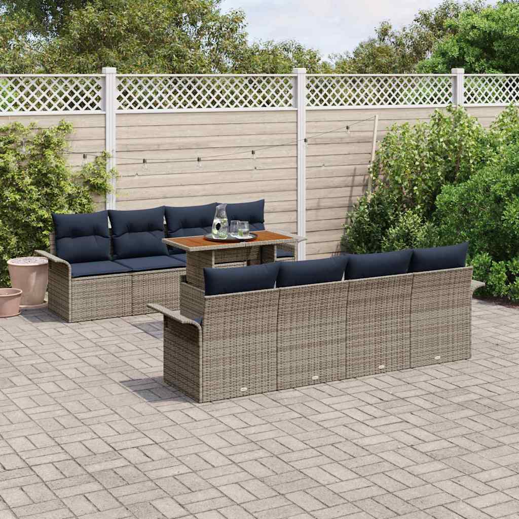 vidaXL Σετ Καναπέ Κήπου με μαξιλάρι 7 pcs γκρι και ναυτικό μπλε