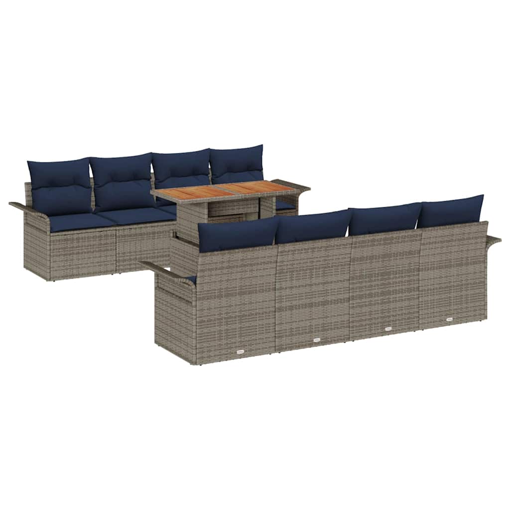 vidaXL Σετ Καναπέ Κήπου με μαξιλάρι 7 pcs γκρι και ναυτικό μπλε