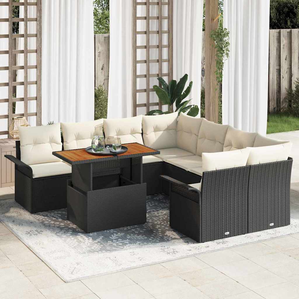 vidaXL Σετ Ρατάν 9 Τεμαχίων με Μαξιλάρια Μαύρο
