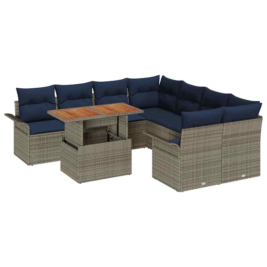vidaXL Σετ Καναπέ Κήπου 9 τμχ. Γκρι και Navy Blue συνθετικό ρατάν