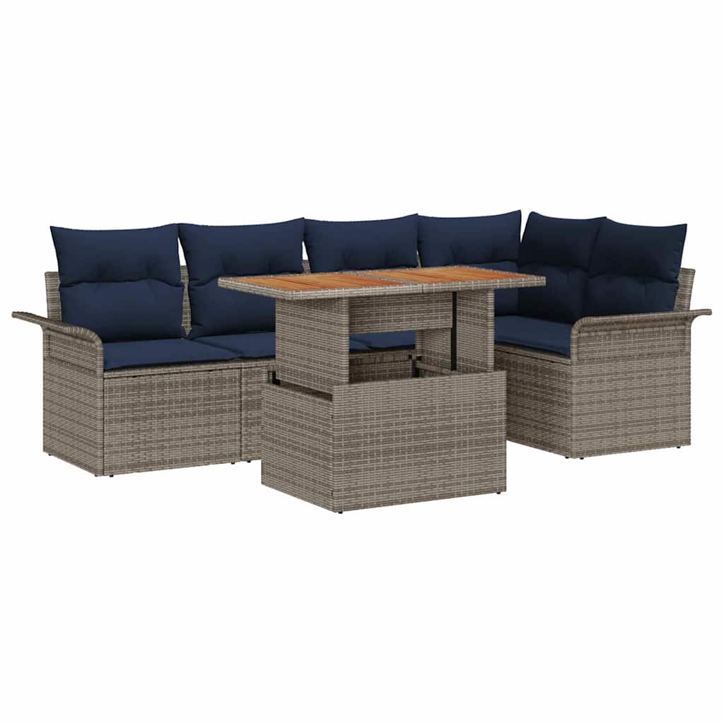 vidaXL Σετ Καναπέ Κήπου 6 τμχ. Γκρι και Navy Blue συνθετικό ρατάν