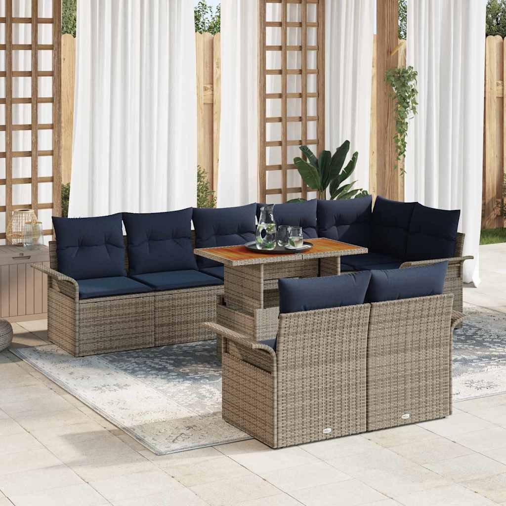 vidaXL Σετ Καναπέ Κήπου με μαξιλάρι 9 pcs γκρι και ναυτικό μπλε