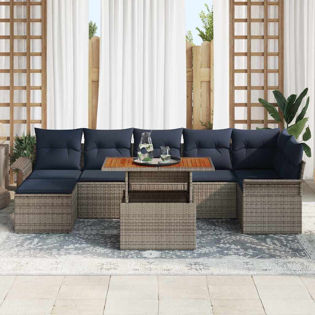 vidaXL Σετ Καναπέ Κήπου 8 τμχ. Γκρι και Navy Blue συνθετικό ρατάν