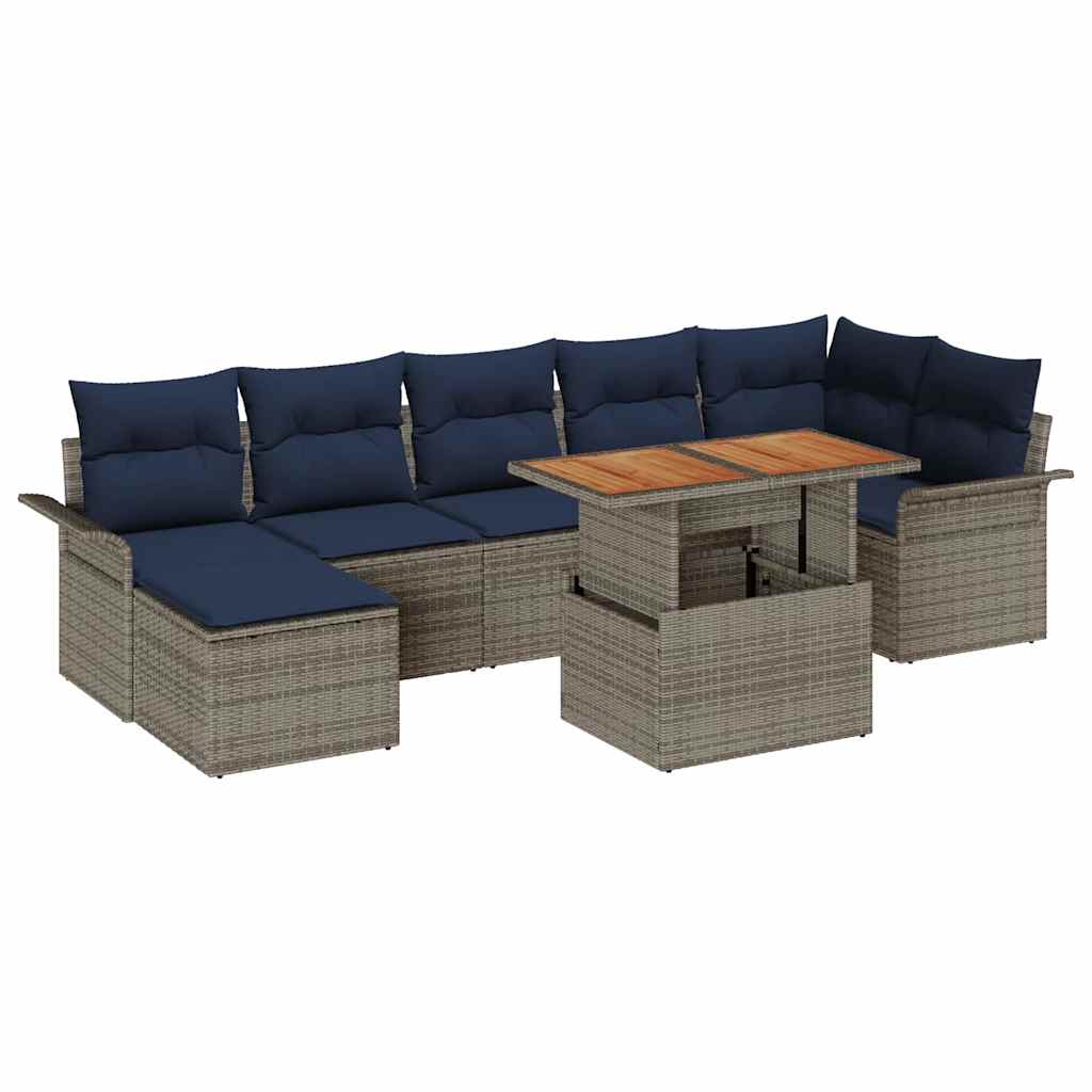 vidaXL Σετ Καναπέ Κήπου 8 τμχ. Γκρι και Navy Blue συνθετικό ρατάν