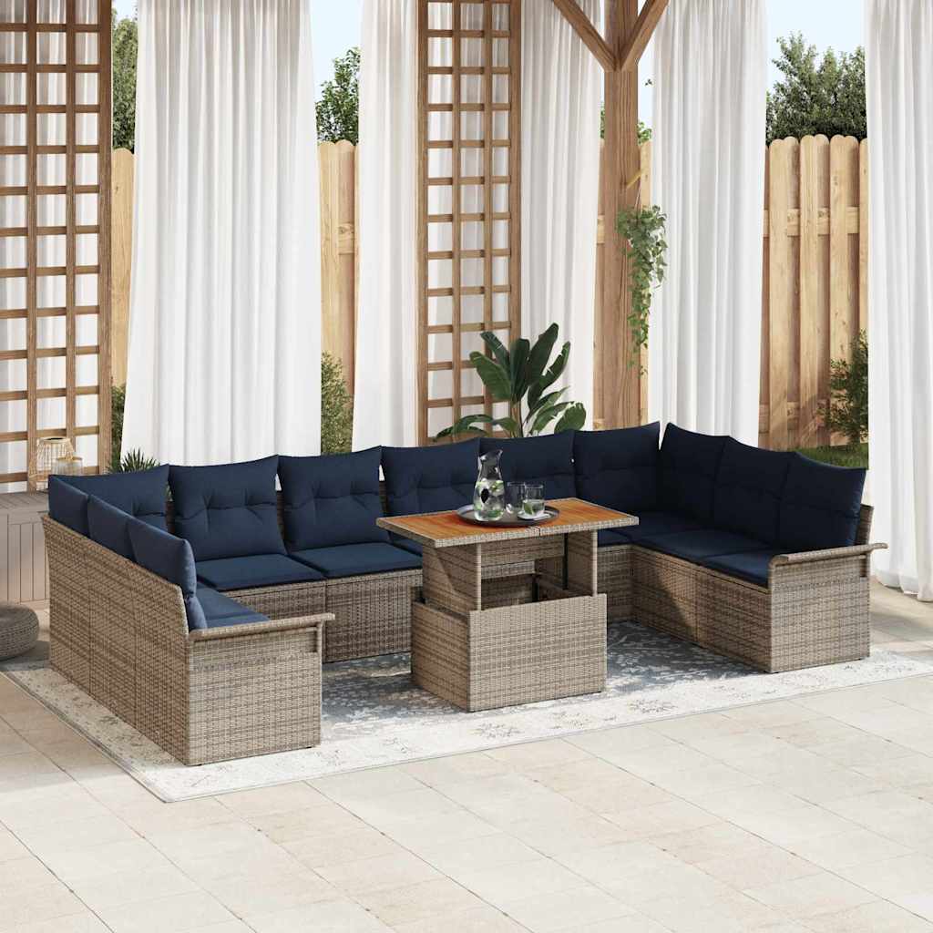 vidaXL Σετ Καναπέ Κήπου 11 τμχ. Γκρι και Navy Blue συνθετικό ρατάν