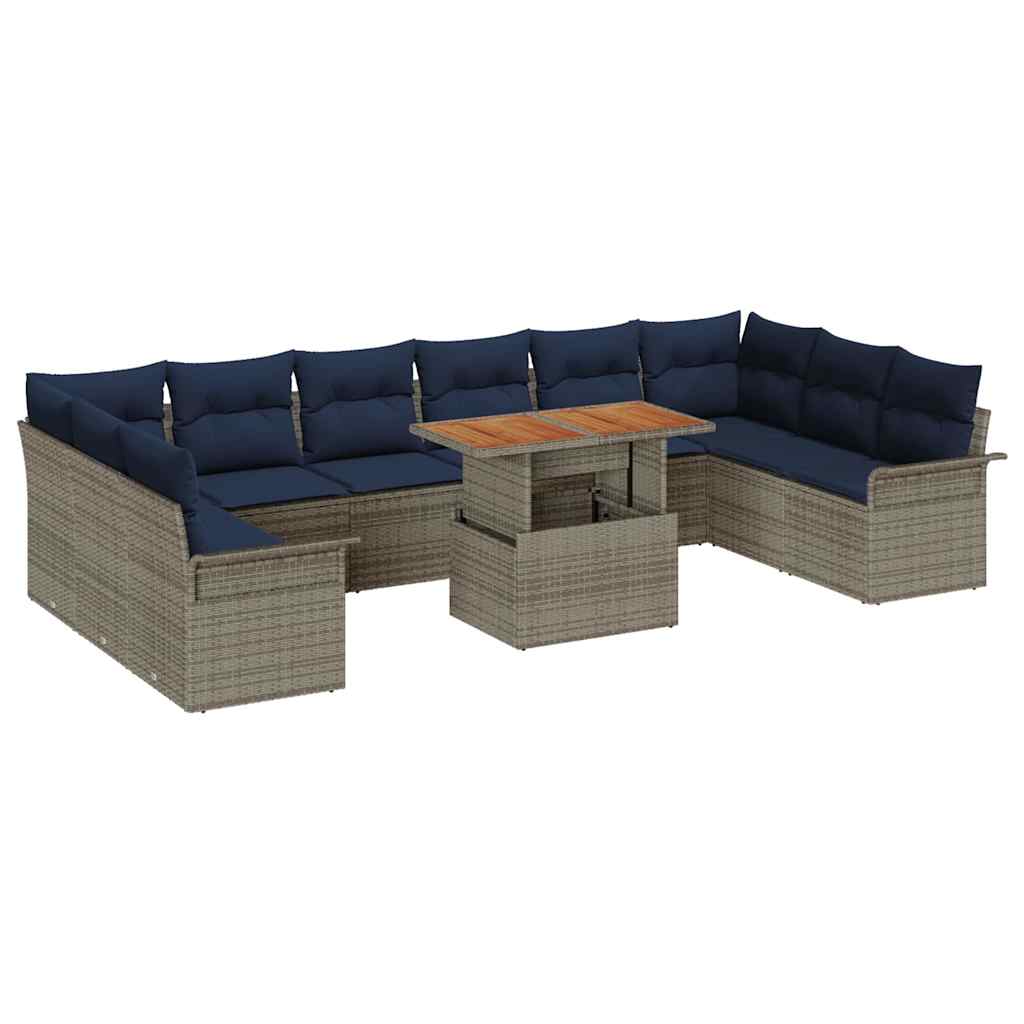 vidaXL Σετ Καναπέ Κήπου 11 τμχ. Γκρι και Navy Blue συνθετικό ρατάν