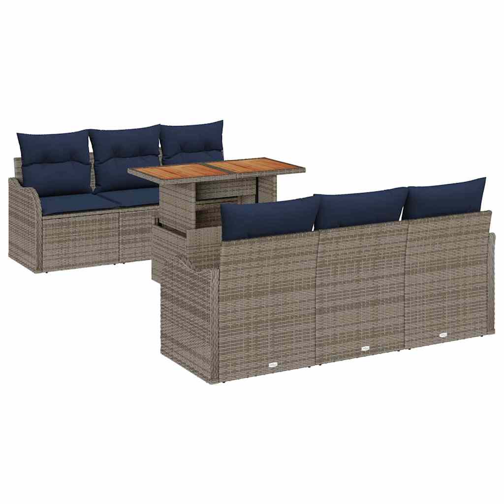 vidaXL Σετ Καναπέ Κήπου 7 τμχ. Γκρι και Navy Blue συνθετικό ρατάν