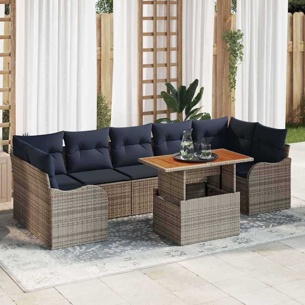 vidaXL Σετ Καναπέ Κήπου 8 τμχ. Γκρι και Navy Blue συνθετικό ρατάν