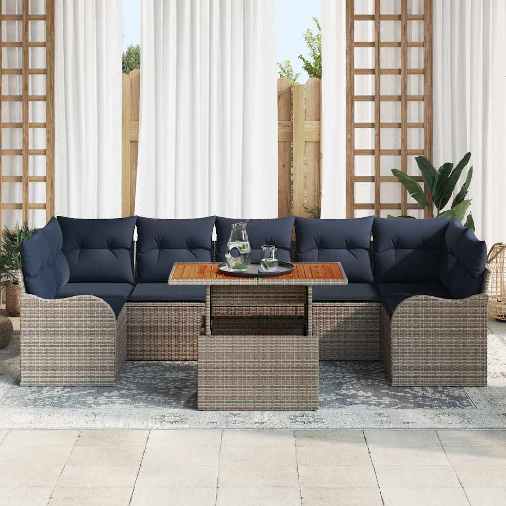 vidaXL Σετ Καναπέ Κήπου 8 τμχ. Γκρι και Navy Blue συνθετικό ρατάν