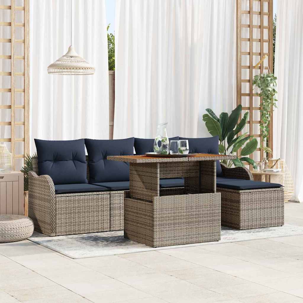 vidaXL Σετ Καναπέ Κήπου 6 τμχ. Γκρι και Navy Blue συνθετικό ρατάν