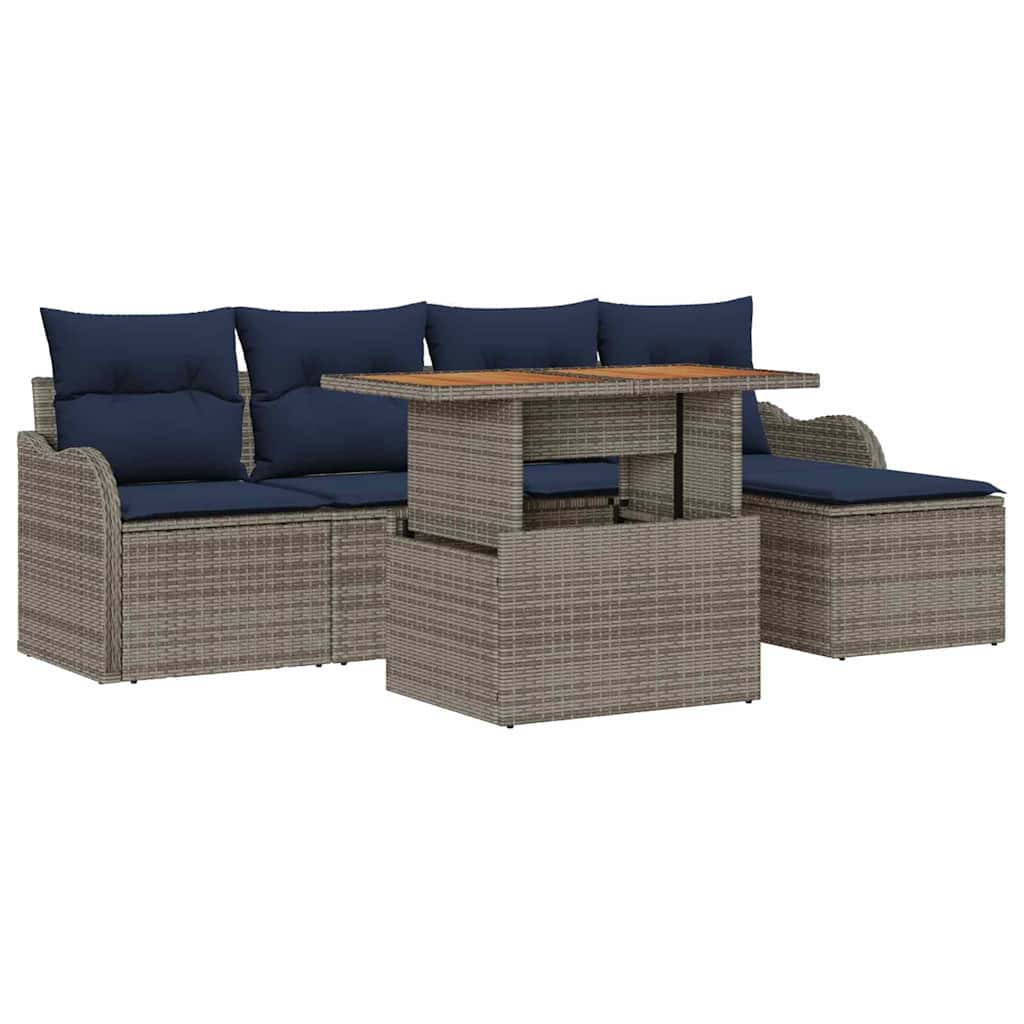 vidaXL Σετ Καναπέ Κήπου 6 τμχ. Γκρι και Navy Blue συνθετικό ρατάν